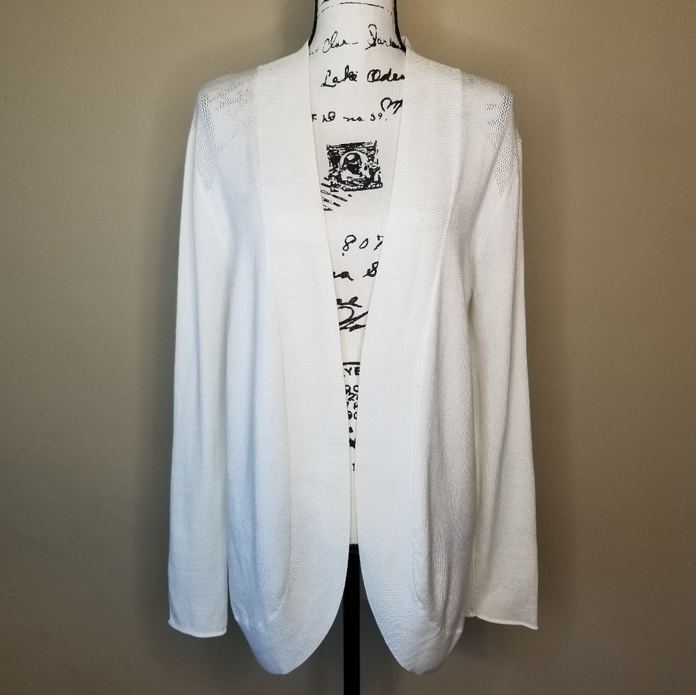 Open Front Cardigan, Lace Shoulders - Off White